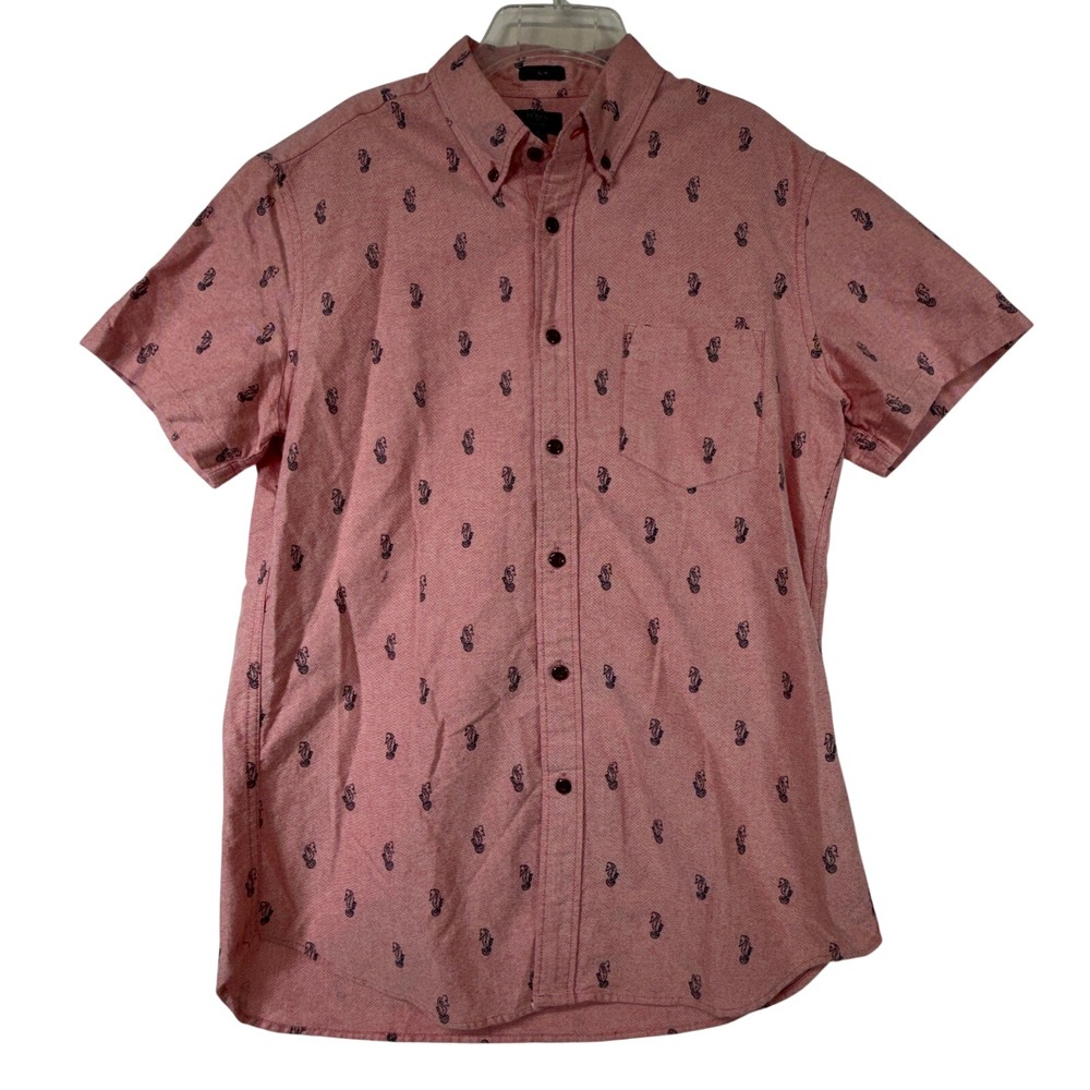 J.‎ Crew Oxford Slim Fit Short Sleeve Button Down Shirt Seahorse Print Red Mens